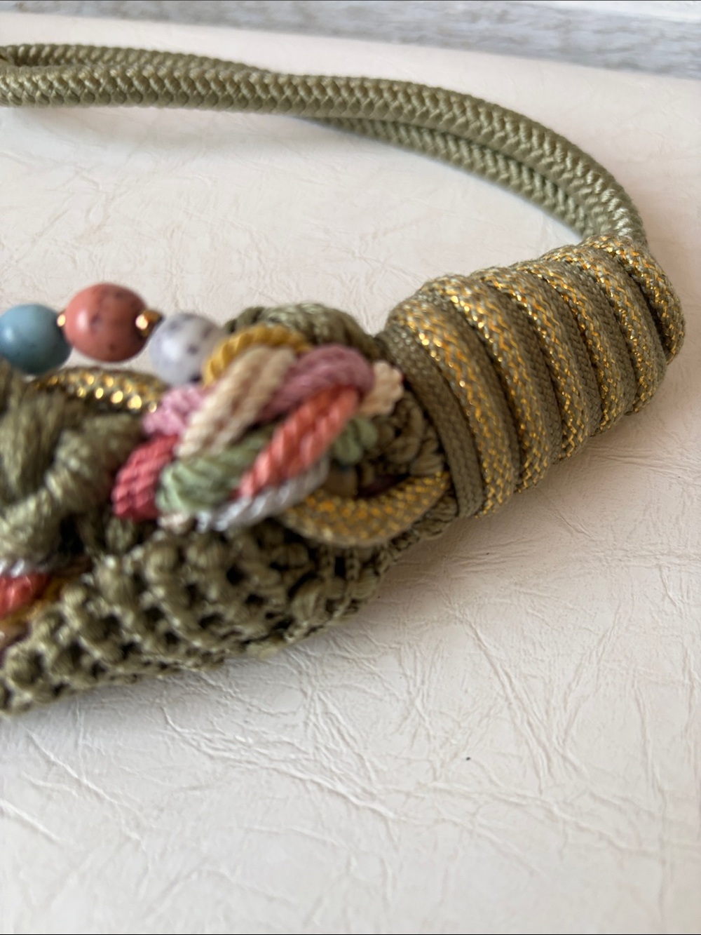 Rare Vintage 80s Bohemian Macramé Belt with Decorative Beadwork - Picture 8 of 10